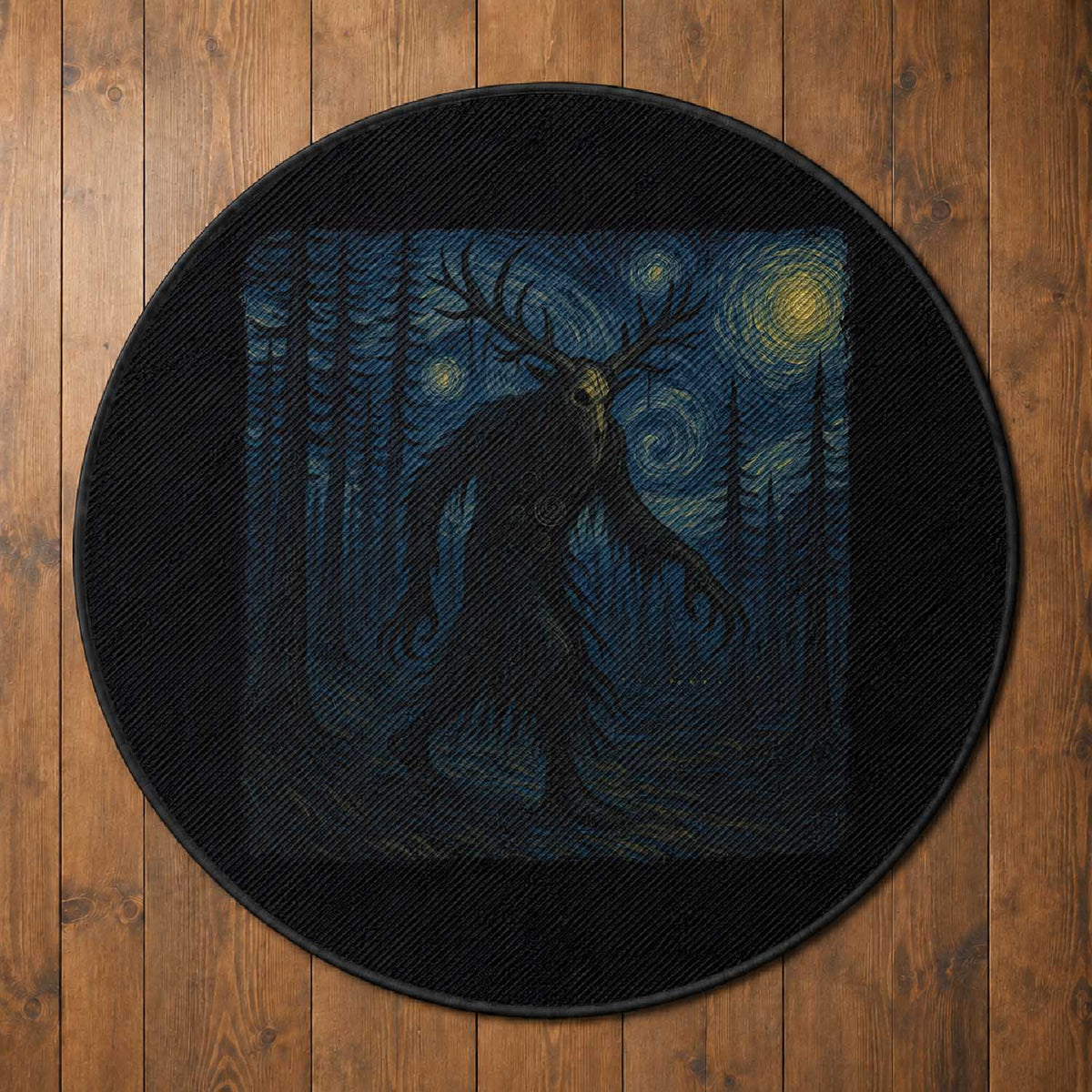 Wendigo Starry Night Round Rug Van Gogh Dark Fantasy Cryptid Lovers