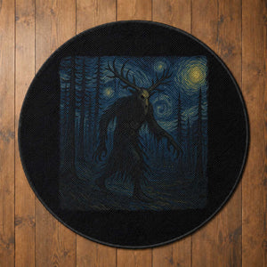 Wendigo Starry Night Round Rug Van Gogh Dark Fantasy Cryptid Lovers