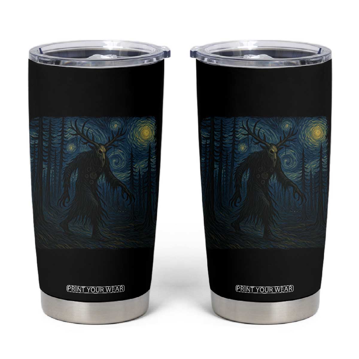 Wendigo Starry Night Tumbler Cup Van Gogh Dark Fantasy Cryptid Lovers TS10 Black Print Your Wear