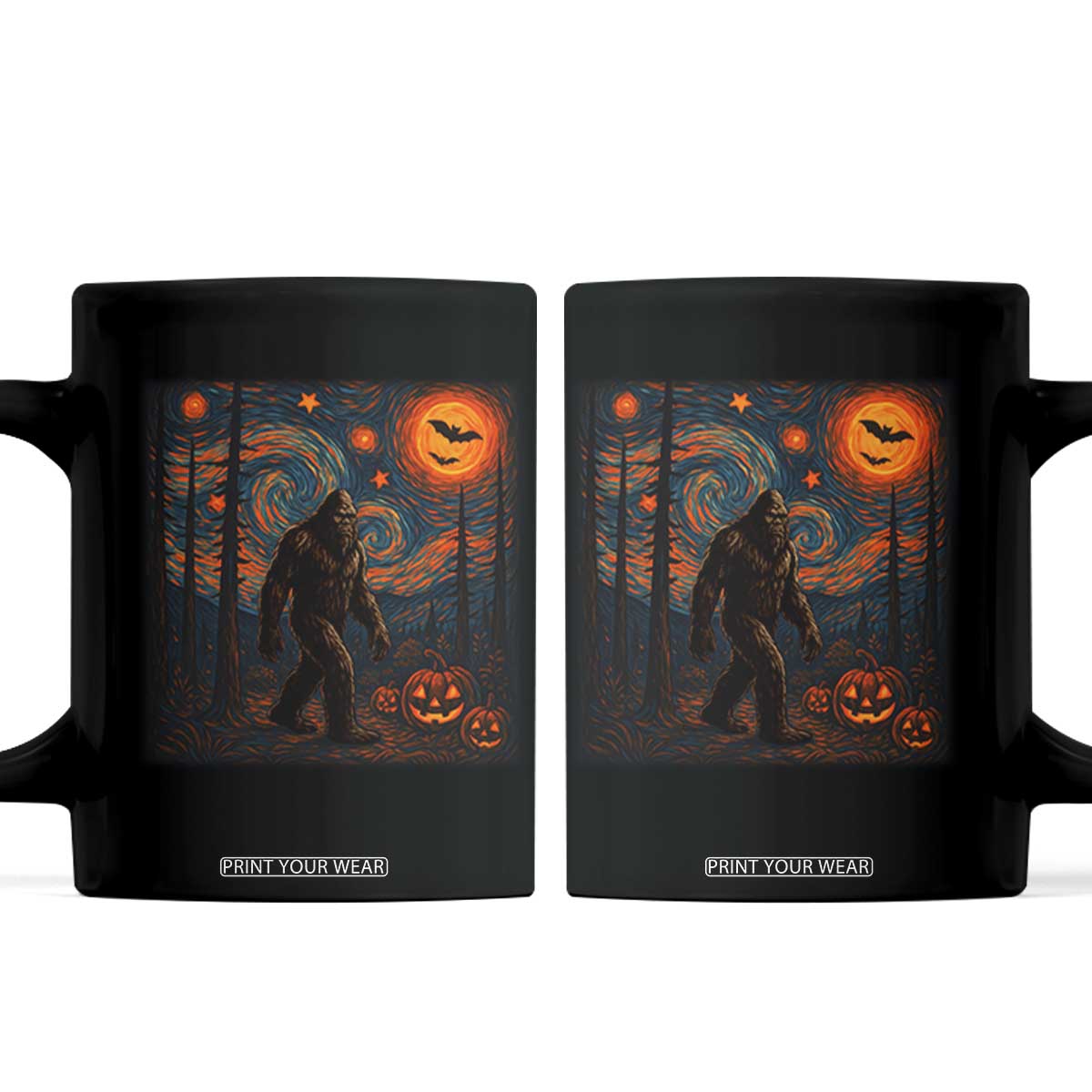 Bigfoot Starry Night Coffee Mug Funny Halloween Van Gogh Sasquatch Lovers TS10 Black Print Your Wear