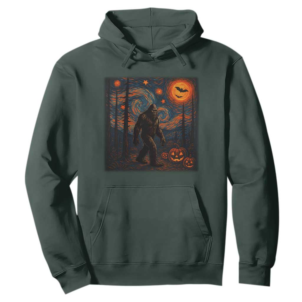 Bigfoot Starry Night Hoodie Funny Halloween Van Gogh Sasquatch Lovers TS10 Dark Forest Green Print Your Wear