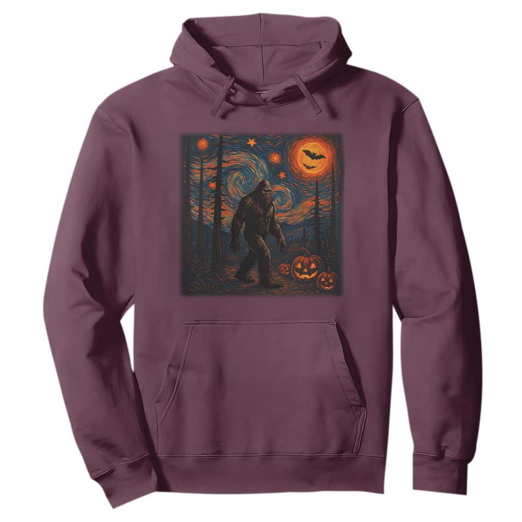 Bigfoot Starry Night Hoodie Funny Halloween Van Gogh Sasquatch Lovers TS10 Maroon Print Your Wear