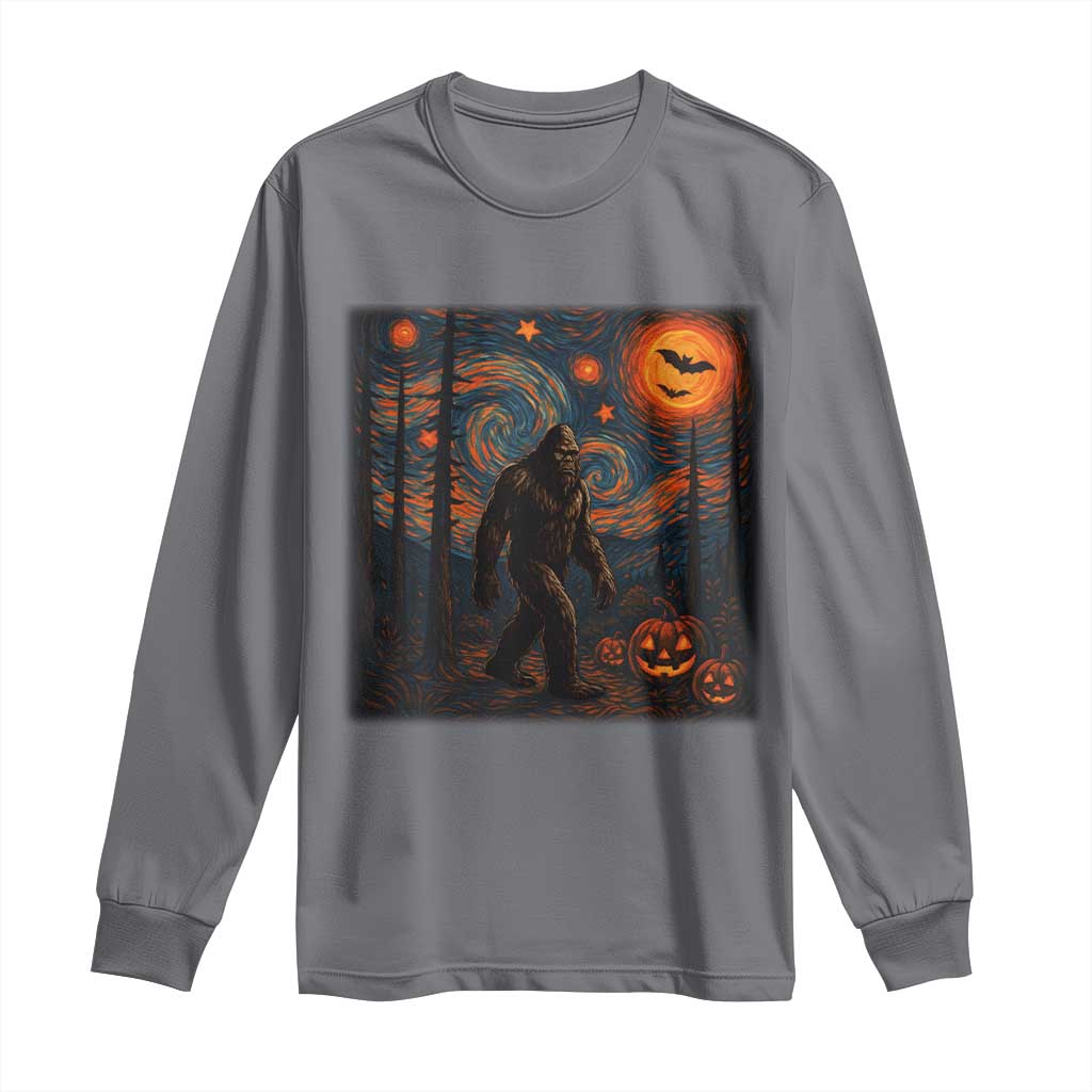 Bigfoot Starry Night Long Sleeve Shirt Funny Halloween Van Gogh Sasquatch Lovers TS10 Charcoal Print Your Wear