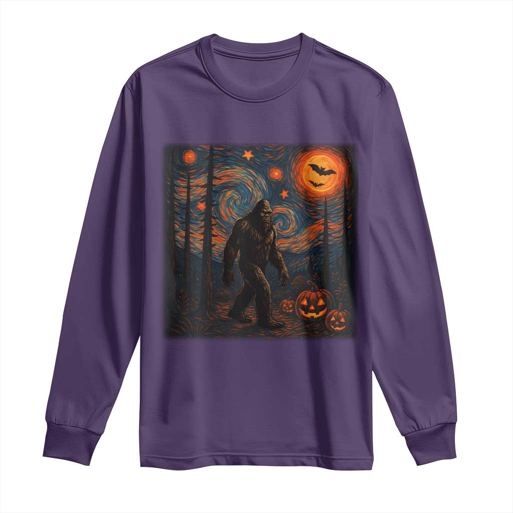 Bigfoot Starry Night Long Sleeve Shirt Funny Halloween Van Gogh Sasquatch Lovers TS10 Purple Print Your Wear