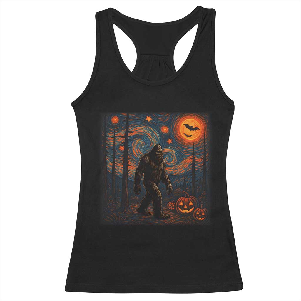 Bigfoot Starry Night Racerback Tank Top Funny Halloween Van Gogh Sasquatch Lovers TS10 Black Print Your Wear