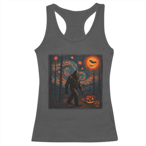 Bigfoot Starry Night Racerback Tank Top Funny Halloween Van Gogh Sasquatch Lovers TS10 Dark Heather Print Your Wear