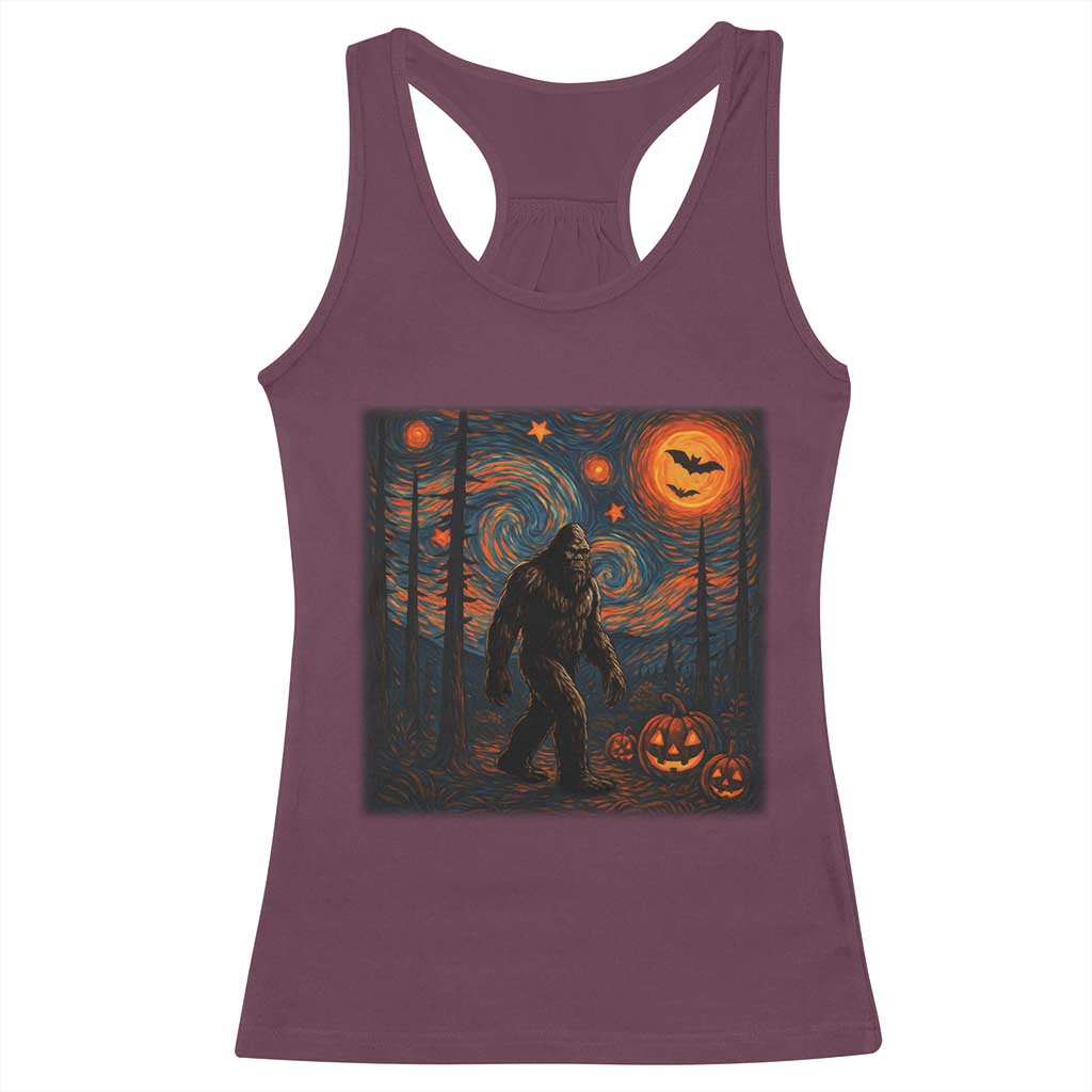 Bigfoot Starry Night Racerback Tank Top Funny Halloween Van Gogh Sasquatch Lovers TS10 Maroon Print Your Wear