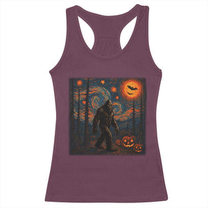 Bigfoot Starry Night Racerback Tank Top Funny Halloween Van Gogh Sasquatch Lovers TS10 Maroon Print Your Wear