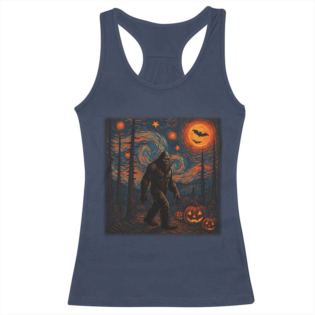 Bigfoot Starry Night Racerback Tank Top Funny Halloween Van Gogh Sasquatch Lovers TS10 Navy Print Your Wear
