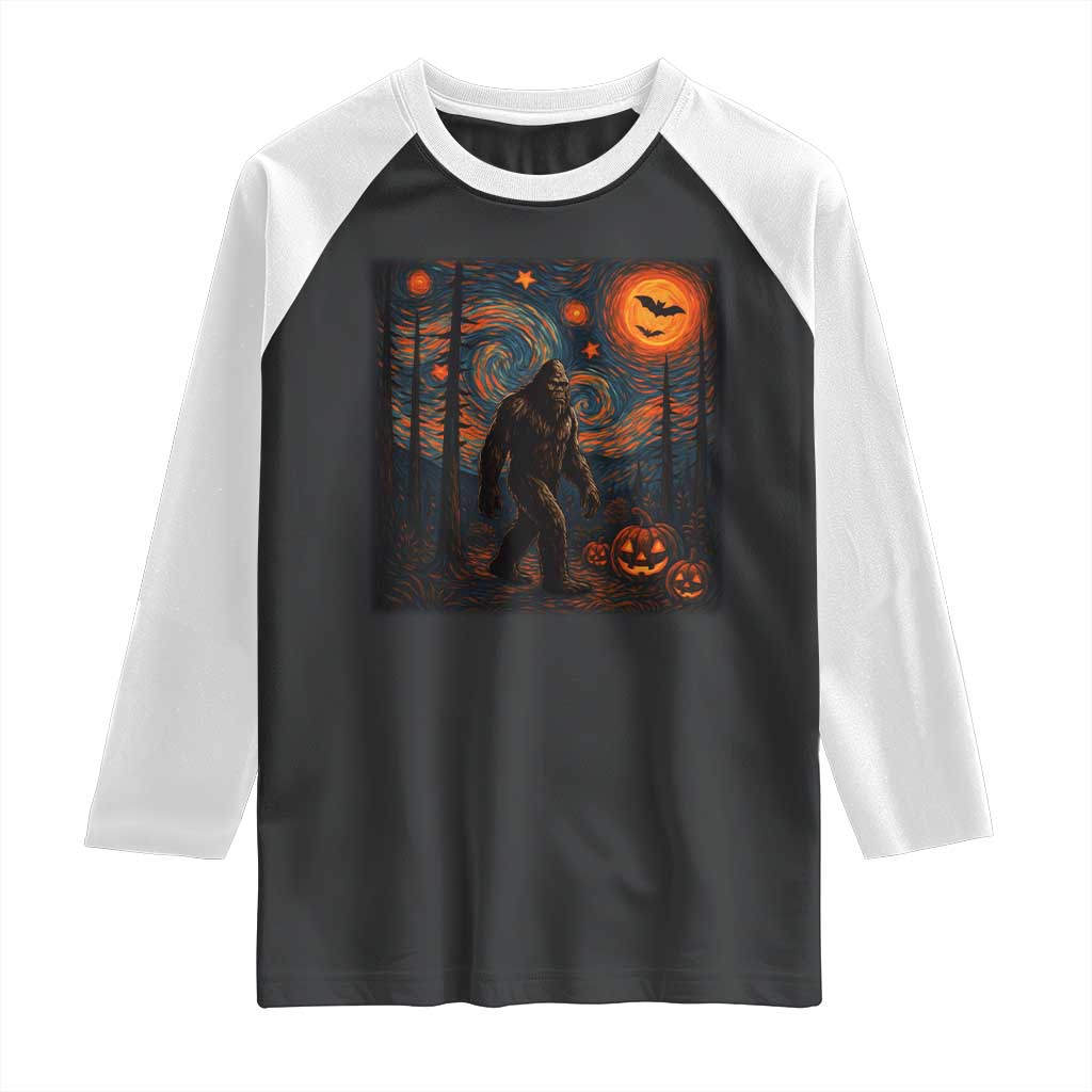 Bigfoot Starry Night Raglan Shirt Funny Halloween Van Gogh Sasquatch Lovers TS10 Black White Print Your Wear