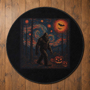 Bigfoot Starry Night Round Rug Funny Halloween Van Gogh Sasquatch Lovers