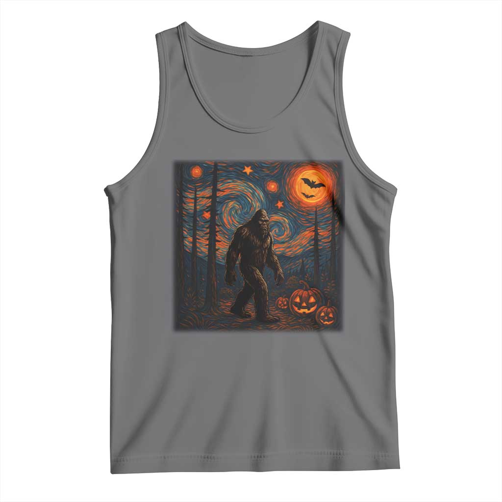 Bigfoot Starry Night Tank Top Funny Halloween Van Gogh Sasquatch Lovers TS10 Black Heather Print Your Wear