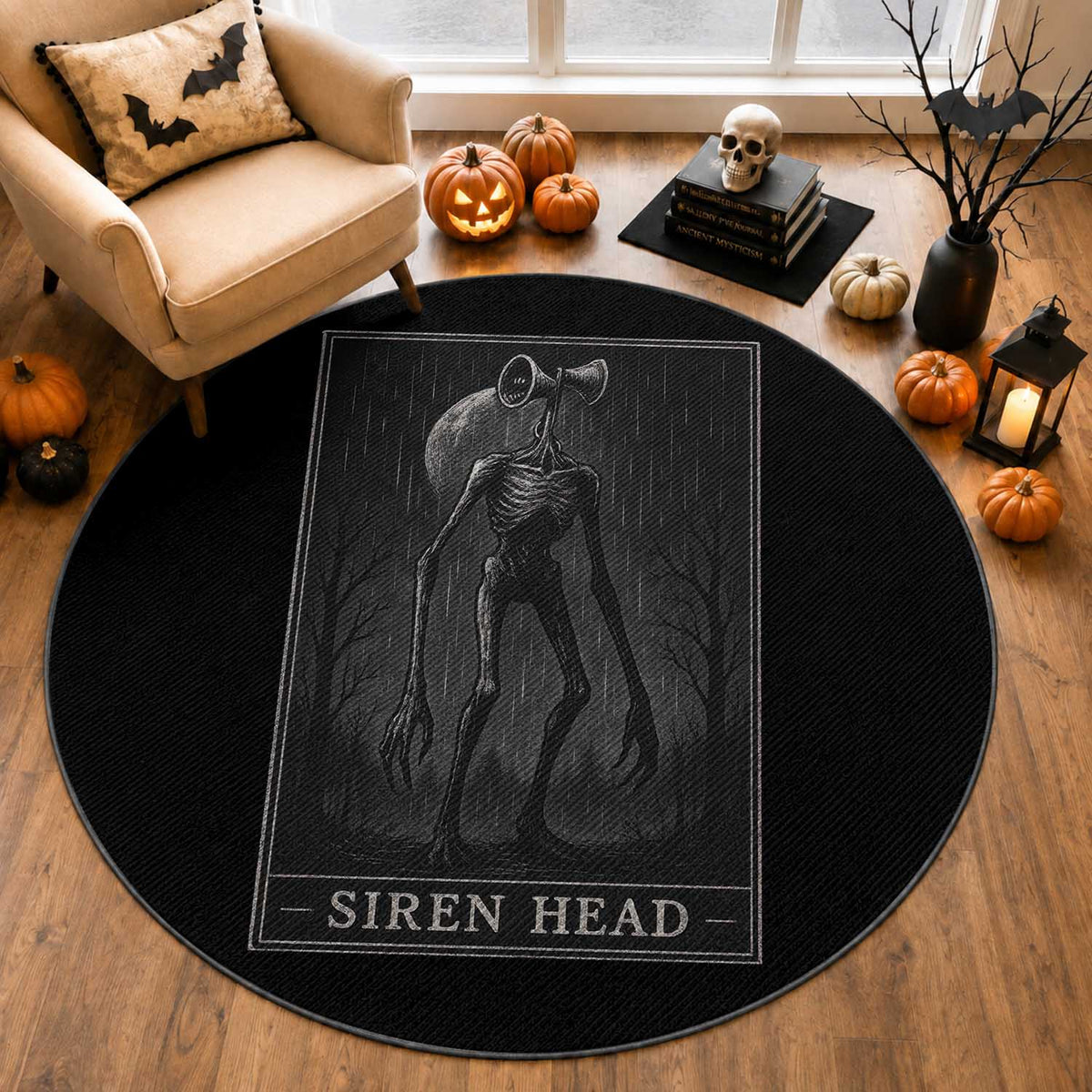 Siren Head Round Rug Tarot Card Horror American Cryptid