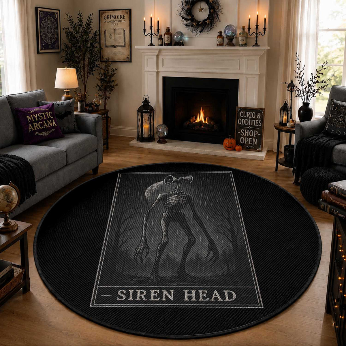 Siren Head Round Rug Tarot Card Horror American Cryptid
