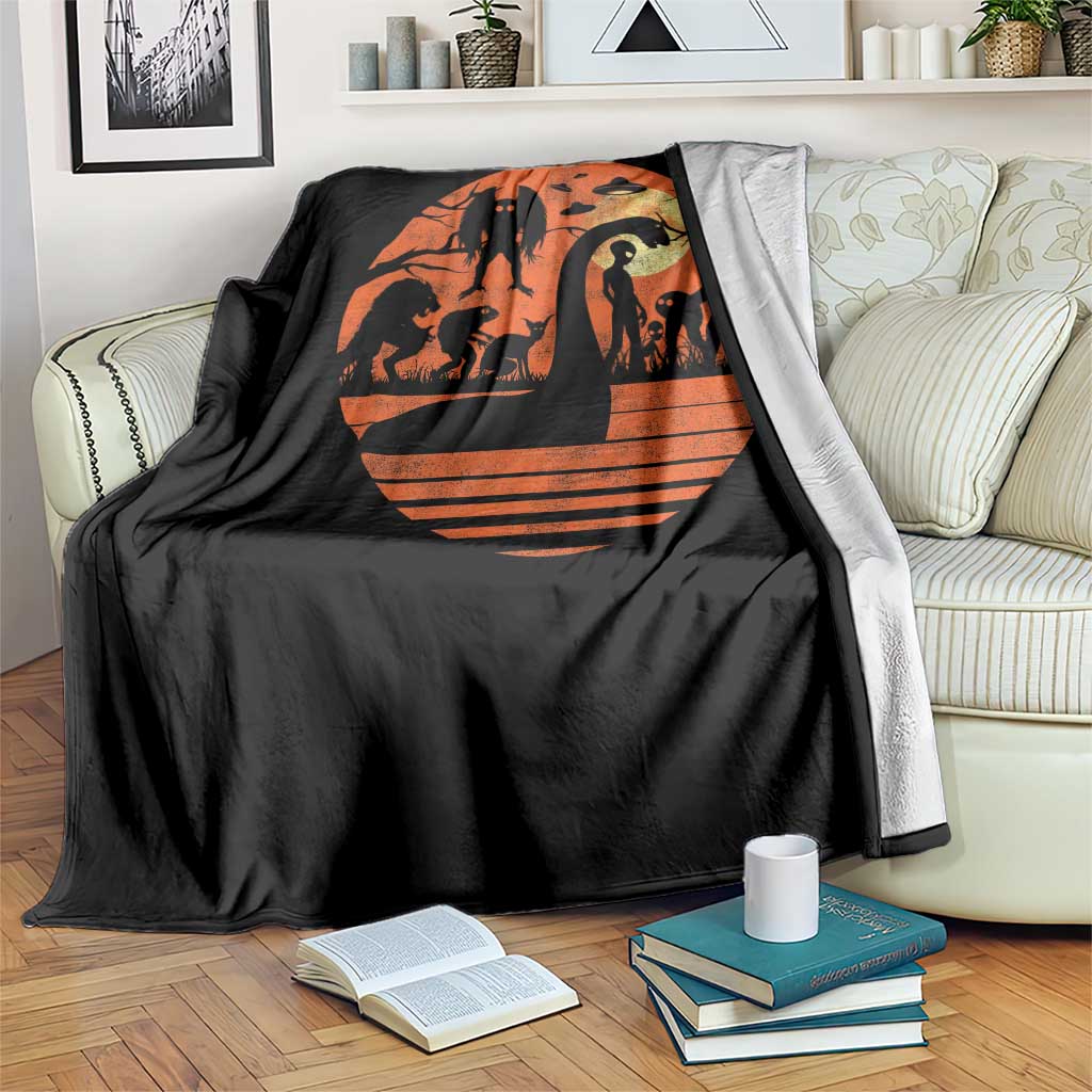 Cryptid Monsters Throw Blanket Bigfoot Loch Ness Monster Mothman Aliens Weirdcore Folk Horror TS10 Print Your Wear