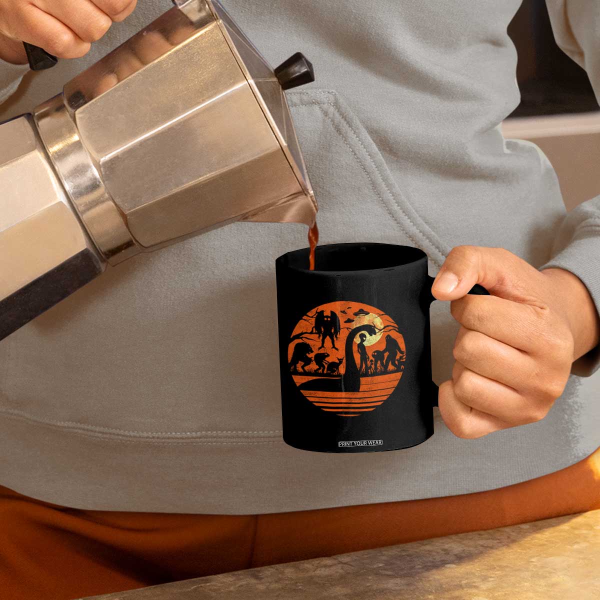 Cryptid Monsters Coffee Mug Bigfoot Loch Ness Monster Mothman Aliens Weirdcore Folk Horror TS10 Print Your Wear