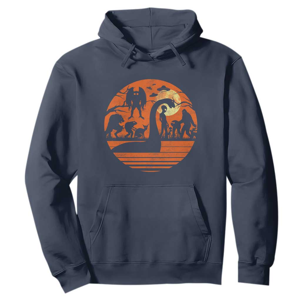 Cryptid Monsters Hoodie Bigfoot Loch Ness Monster Mothman Aliens Weirdcore Folk Horror TS10 Navy Print Your Wear