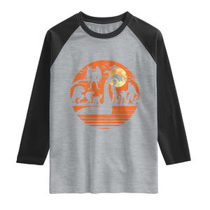 Cryptid Monsters Raglan Shirt Bigfoot Loch Ness Monster Mothman Aliens Weirdcore Folk Horror TS10 Heather Gray Black Print Your Wear