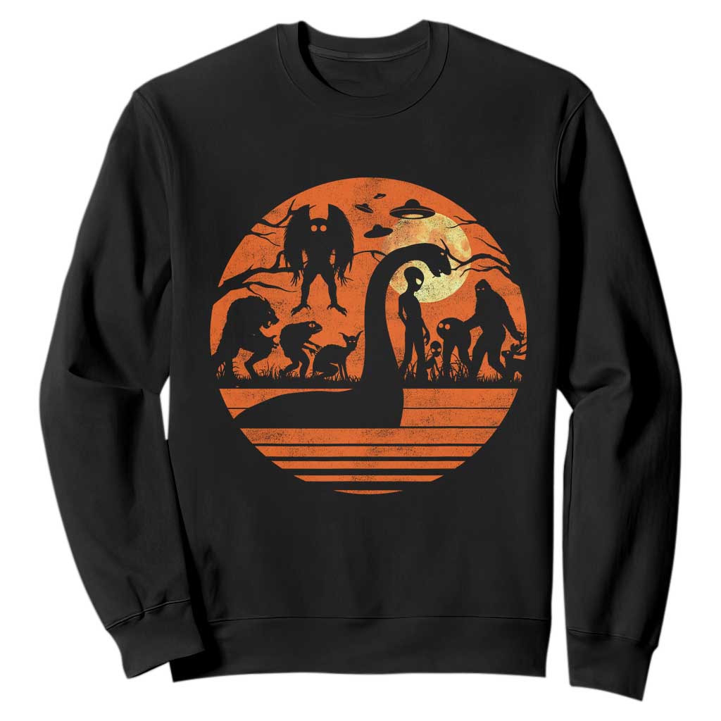 Cryptid Monsters Sweatshirt Bigfoot Loch Ness Monster Mothman Aliens Weirdcore Folk Horror TS10 Black Print Your Wear