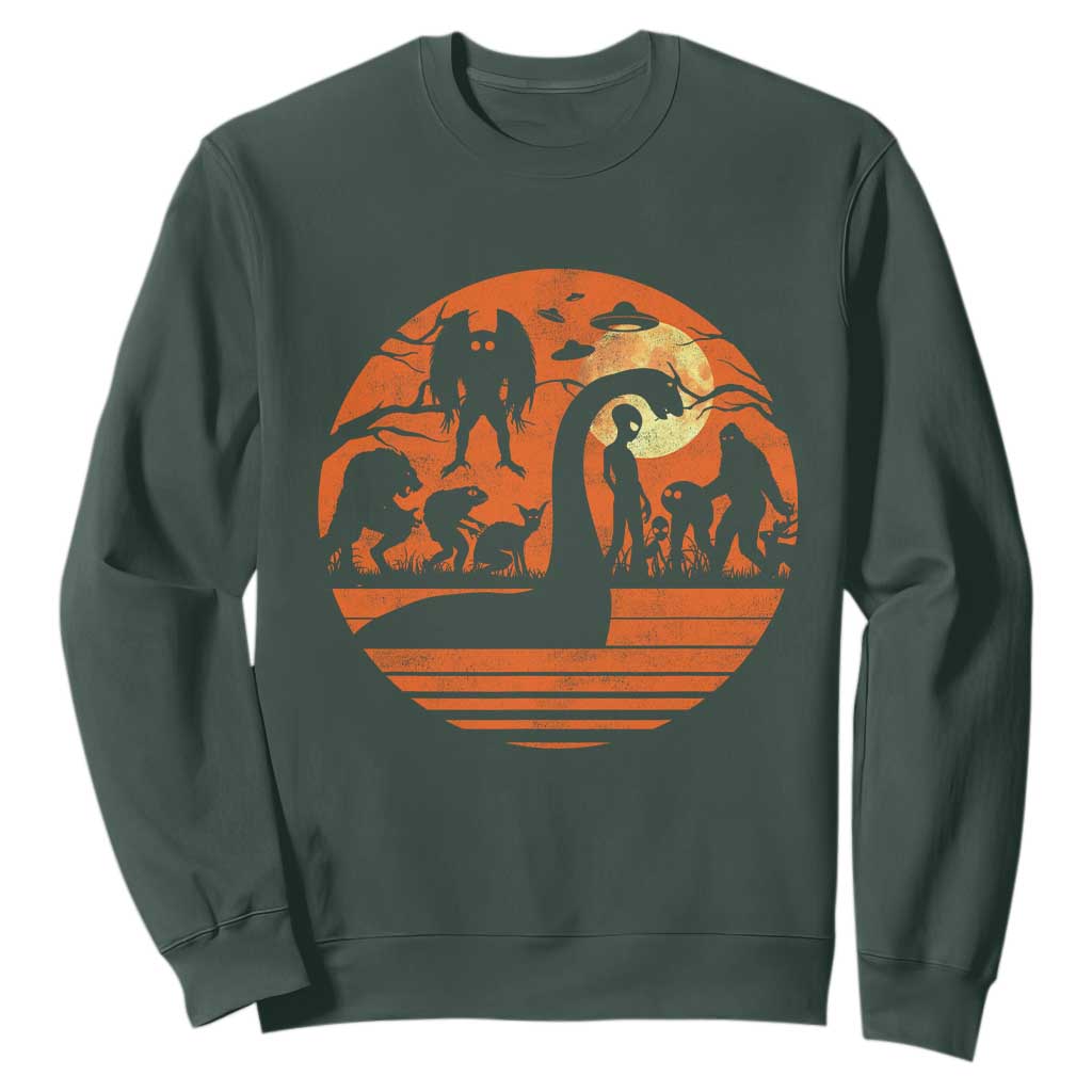 Cryptid Monsters Sweatshirt Bigfoot Loch Ness Monster Mothman Aliens Weirdcore Folk Horror TS10 Dark Forest Green Print Your Wear