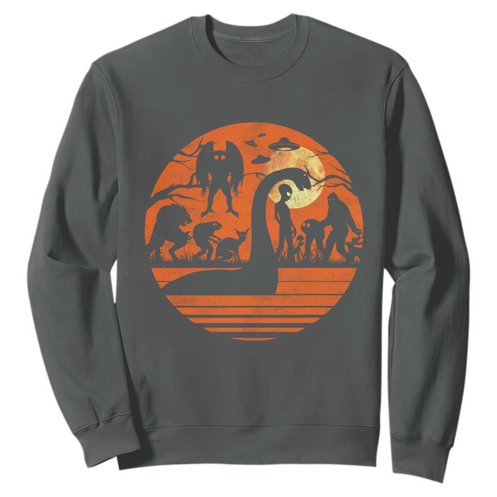 Cryptid Monsters Sweatshirt Bigfoot Loch Ness Monster Mothman Aliens Weirdcore Folk Horror TS10 Dark Heather Print Your Wear