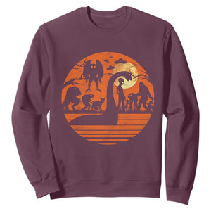 Cryptid Monsters Sweatshirt Bigfoot Loch Ness Monster Mothman Aliens Weirdcore Folk Horror TS10 Maroon Print Your Wear