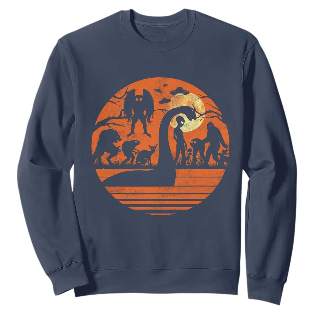Cryptid Monsters Sweatshirt Bigfoot Loch Ness Monster Mothman Aliens Weirdcore Folk Horror TS10 Navy Print Your Wear