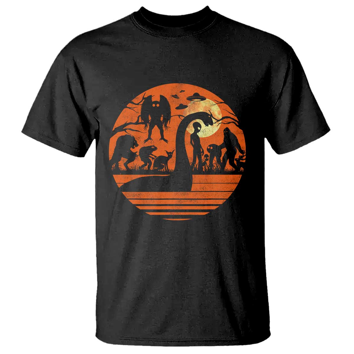 Cryptid Monsters T Shirt Bigfoot Loch Ness Monster Mothman Aliens Weirdcore Folk Horror TS10 Black Print Your Wear