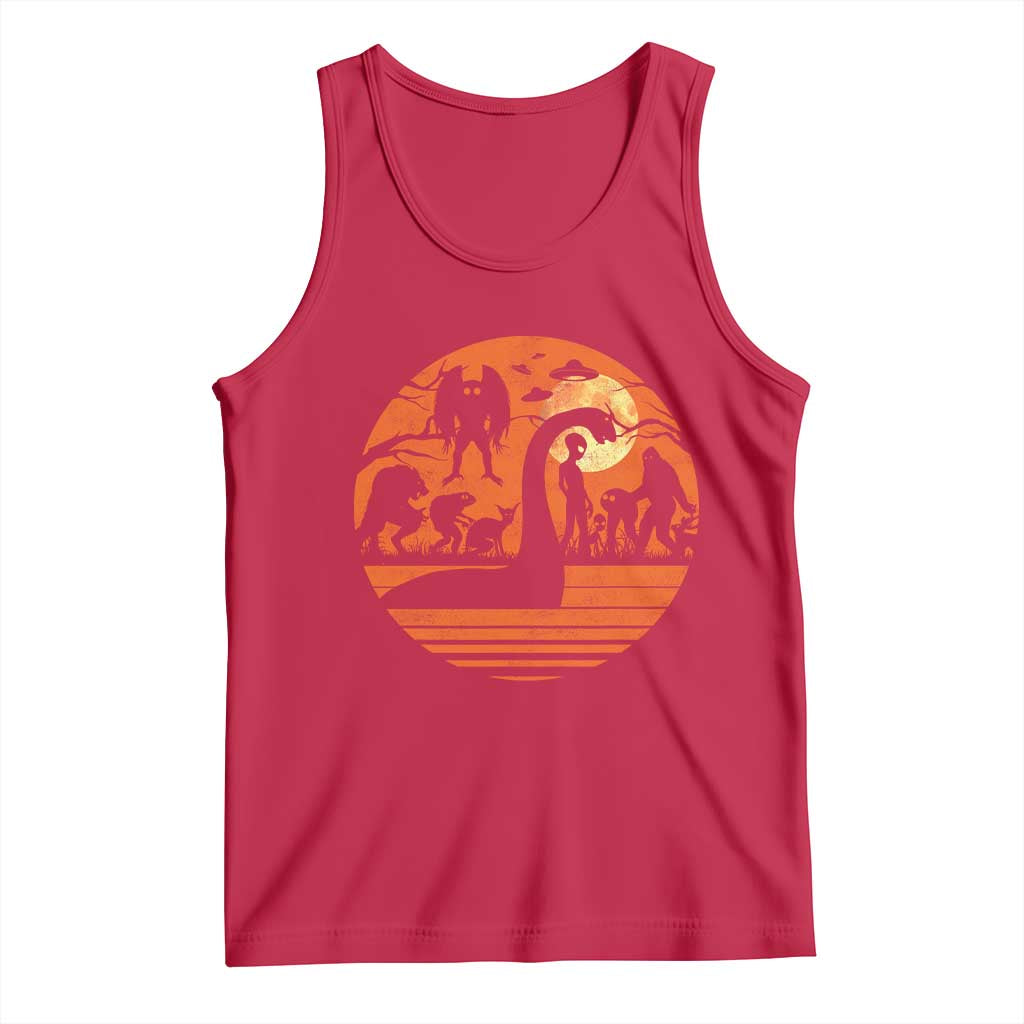 Cryptid Monsters Tank Top Bigfoot Loch Ness Monster Mothman Aliens Weirdcore Folk Horror TS10 Red Print Your Wear