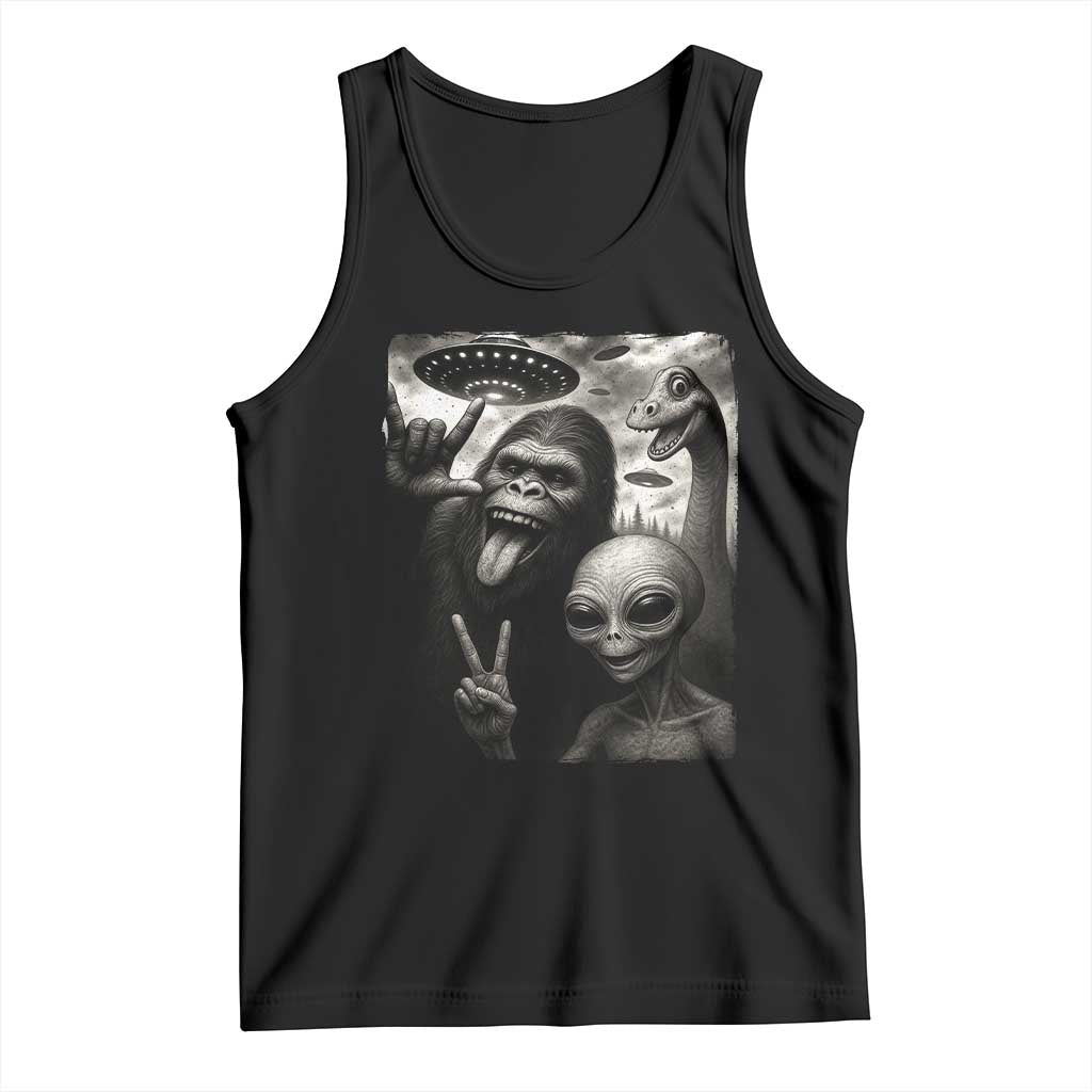 Bigfoot Alien Loch Ness Monster Tank Top Funny Cryptid UFO Selfie Sasquatch Rock On TS10 Black Print Your Wear