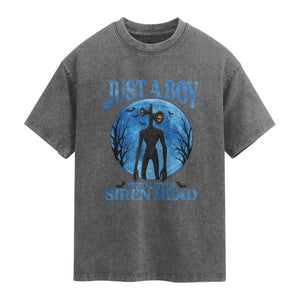 Siren Head Washed Cotton T-Shirt Supernatural American Cryptid Boys TS10 Charcoal Print Your Wear