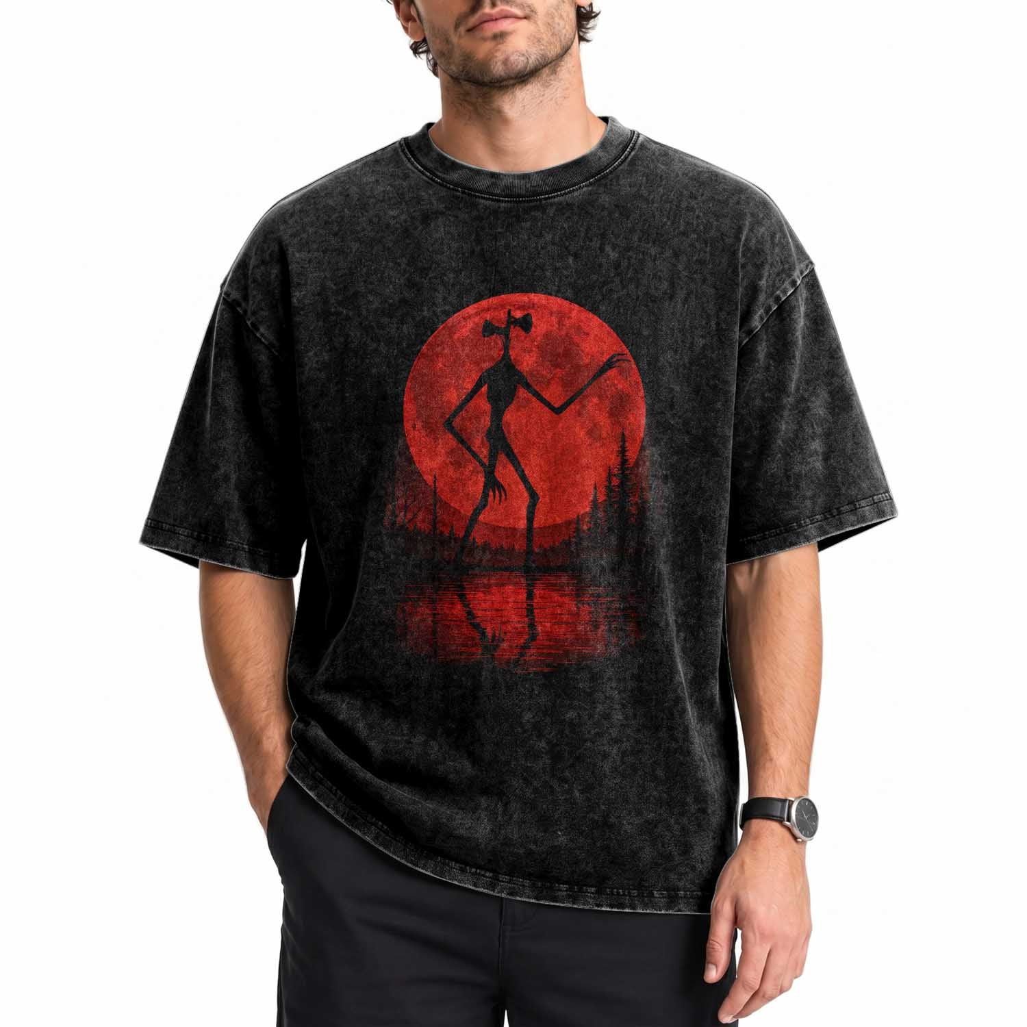 Siren Head Washed Cotton T-Shirt Supernatural American Cryptid Full Blood Moon Halloween TS10 Print Your Wear
