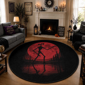 Siren Head Round Rug Supernatural American Cryptid Full Blood Moon Halloween