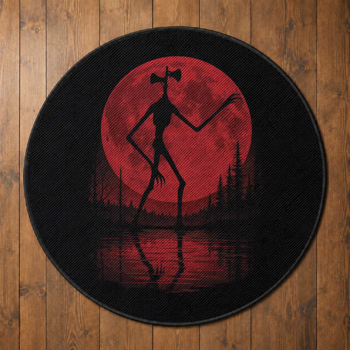 Siren Head Round Rug Supernatural American Cryptid Full Blood Moon Halloween