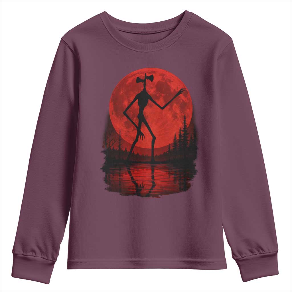 Siren Head Youth Sweatshirt Supernatural American Cryptid Full Blood Moon Halloween TS10 Maroon Print Your Wear