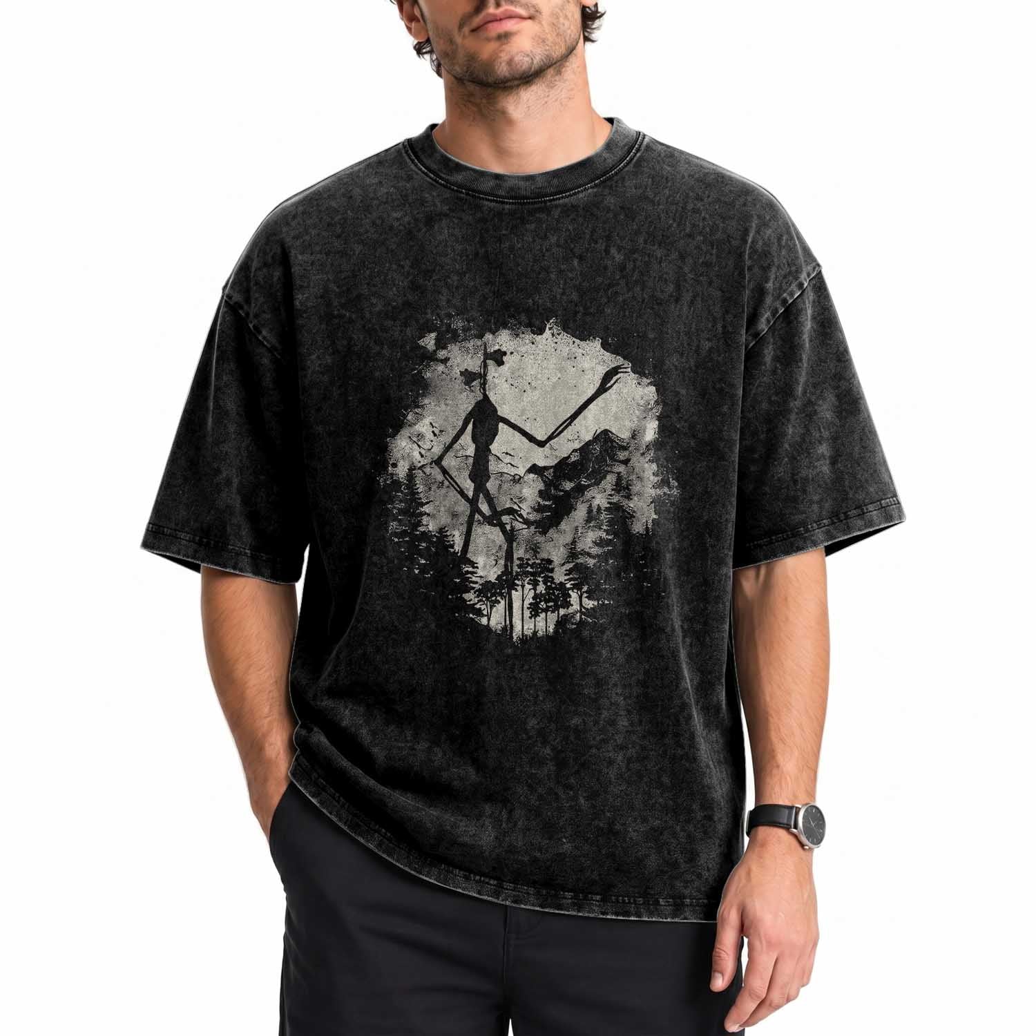 Siren Head Washed Cotton T-Shirt Retro Vintage American Cryptid Mountain Trees TS10 Print Your Wear