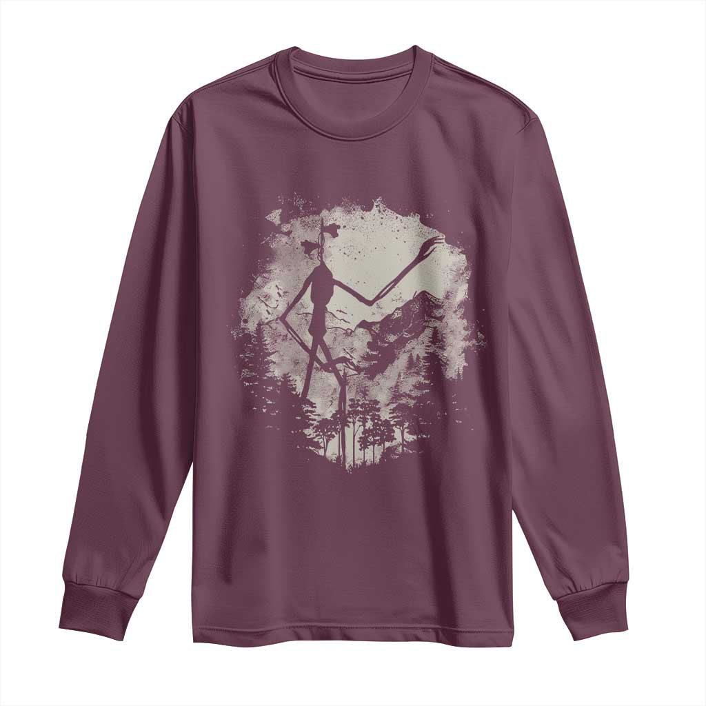 Siren Head Long Sleeve Shirt Retro Vintage American Cryptid Mountain Trees TS10 Maroon Print Your Wear