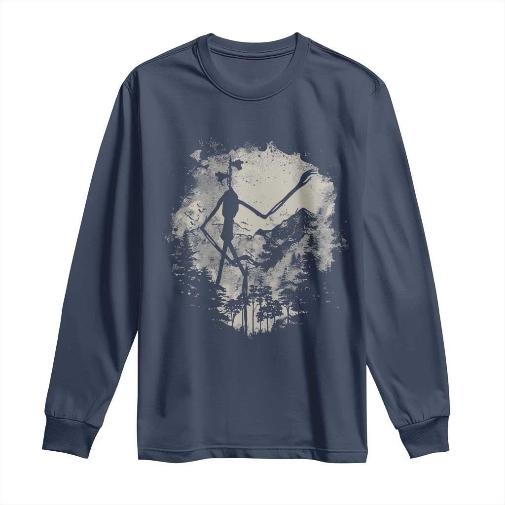 Siren Head Long Sleeve Shirt Retro Vintage American Cryptid Mountain Trees TS10 Navy Print Your Wear