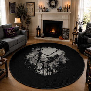 Siren Head Round Rug Retro Vintage American Cryptid Mountain Trees