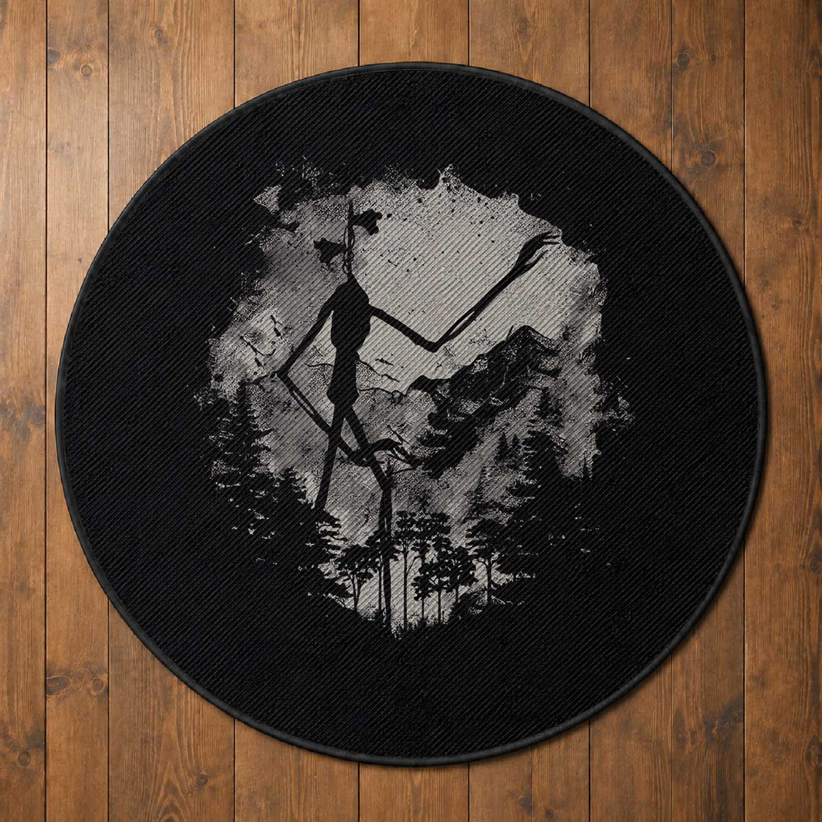 Siren Head Round Rug Retro Vintage American Cryptid Mountain Trees