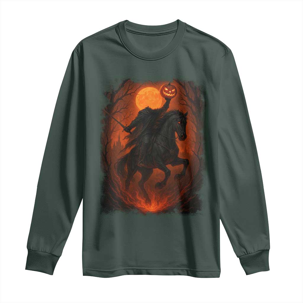 Scary Pumpkin Headless Horseman Halloween Long Sleeve Shirt TS10 Dark Forest Green Print Your Wear