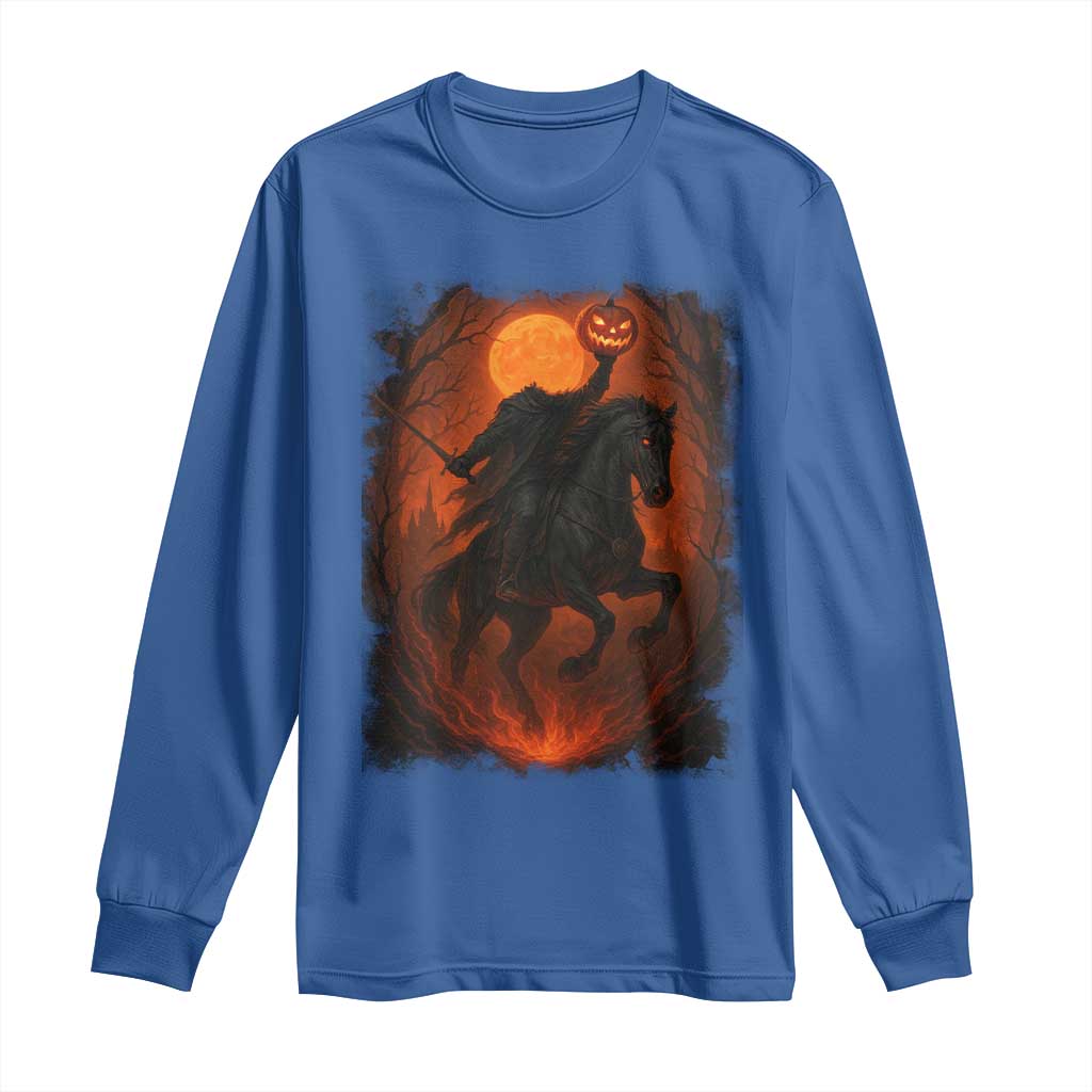 Scary Pumpkin Headless Horseman Halloween Long Sleeve Shirt TS10 Royal Blue Print Your Wear