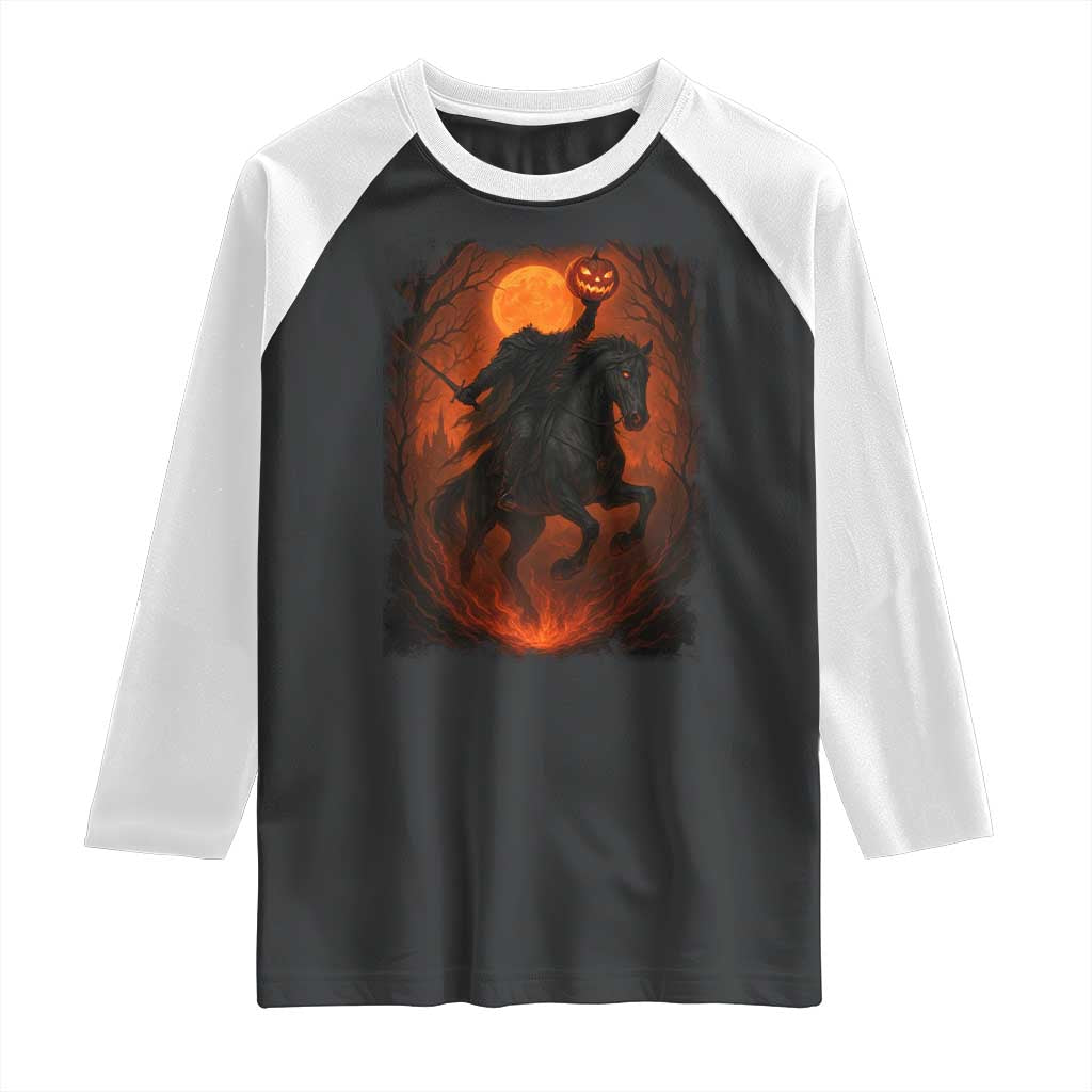 Scary Pumpkin Headless Horseman Halloween Raglan Shirt TS10 Black White Print Your Wear