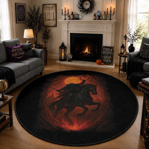 Scary Pumpkin Headless Horseman Halloween Round Rug
