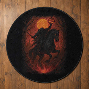 Scary Pumpkin Headless Horseman Halloween Round Rug