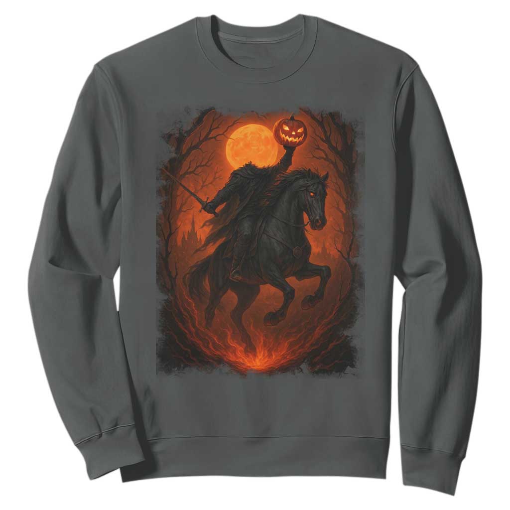 Scary Pumpkin Headless Horseman Halloween Sweatshirt TS10 Dark Heather Print Your Wear
