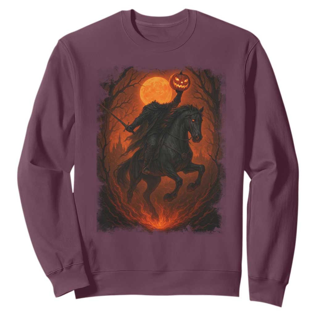 Scary Pumpkin Headless Horseman Halloween Sweatshirt TS10 Maroon Print Your Wear
