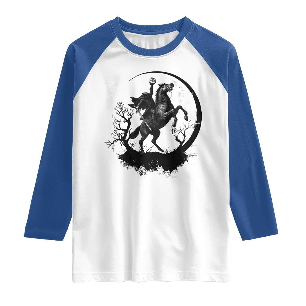 Headless Horseman Raglan Shirt Retro Gothic Scary Pumpkin Moon Halloween Costume TS10 White Royal Print Your Wear