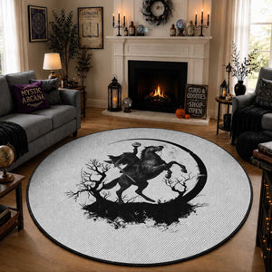 Headless Horseman Round Rug Retro Gothic Scary Pumpkin Moon Halloween Costume