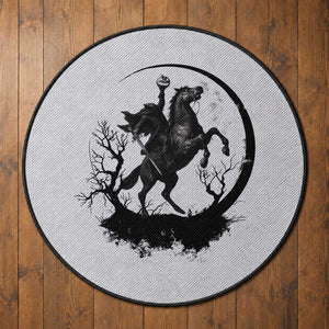 Headless Horseman Round Rug Retro Gothic Scary Pumpkin Moon Halloween Costume